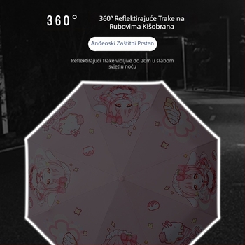 Dječji trostruki sklopivi kišobran s crtić dizajnom, automatsko otvaranje, 8 čeličnih rebara, 190T materijal