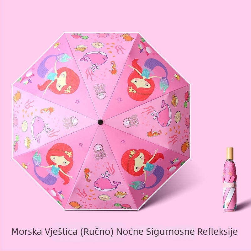 Dječji trostruki sklopivi kišobran s crtić dizajnom, automatsko otvaranje, 8 čeličnih rebara, 190T materijal