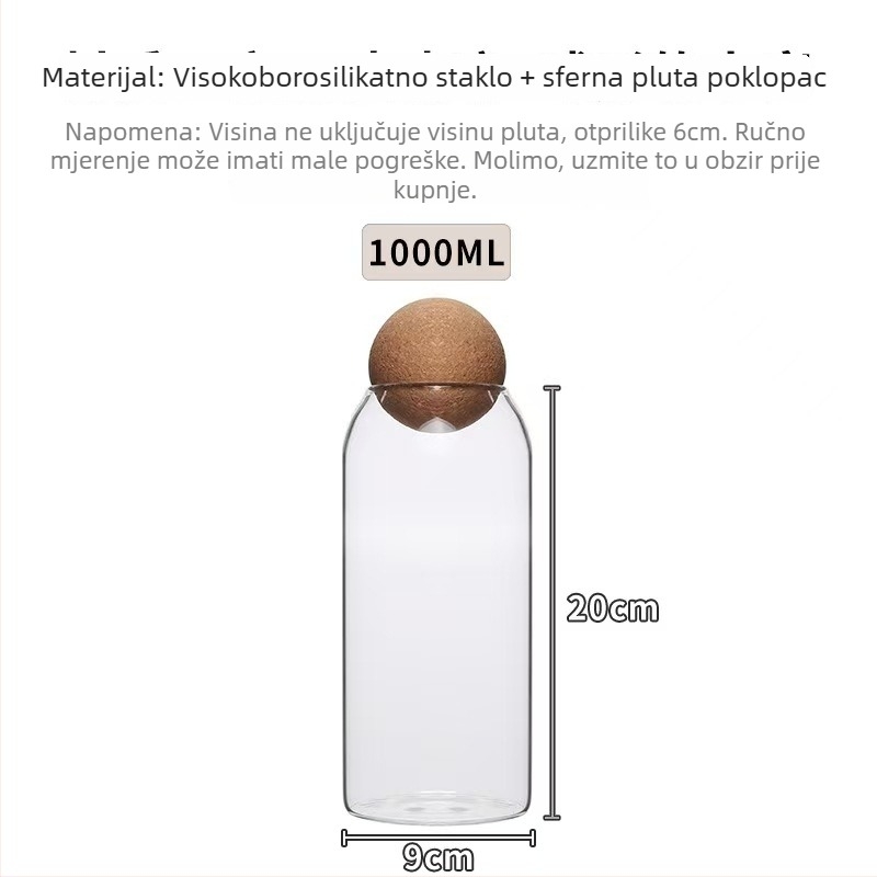 Ziteng staklene okrugle zatvorene staklenke s plutenim čepom, 2.1–3 L, pogodne za mikrovalnu pećnicu, kuhinjsko skladištenje