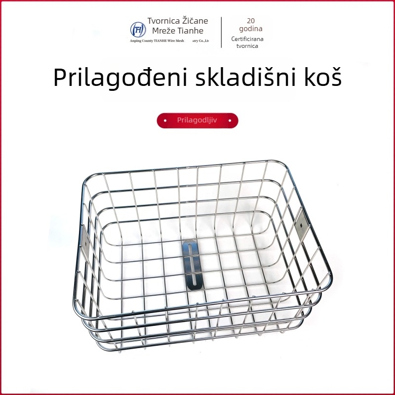 Koš za bicikl od nehrđajućeg čelika, pravokutnog oblika, moderni minimalistički stil