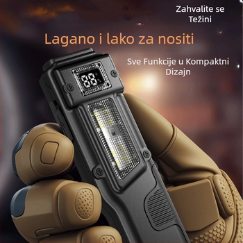 Taktička ultra-tanka svjetiljka s klipom za olovku, aluminijska legura, 1000 mAh, 10W, ručno pokretanje energije, domet 200–500 m