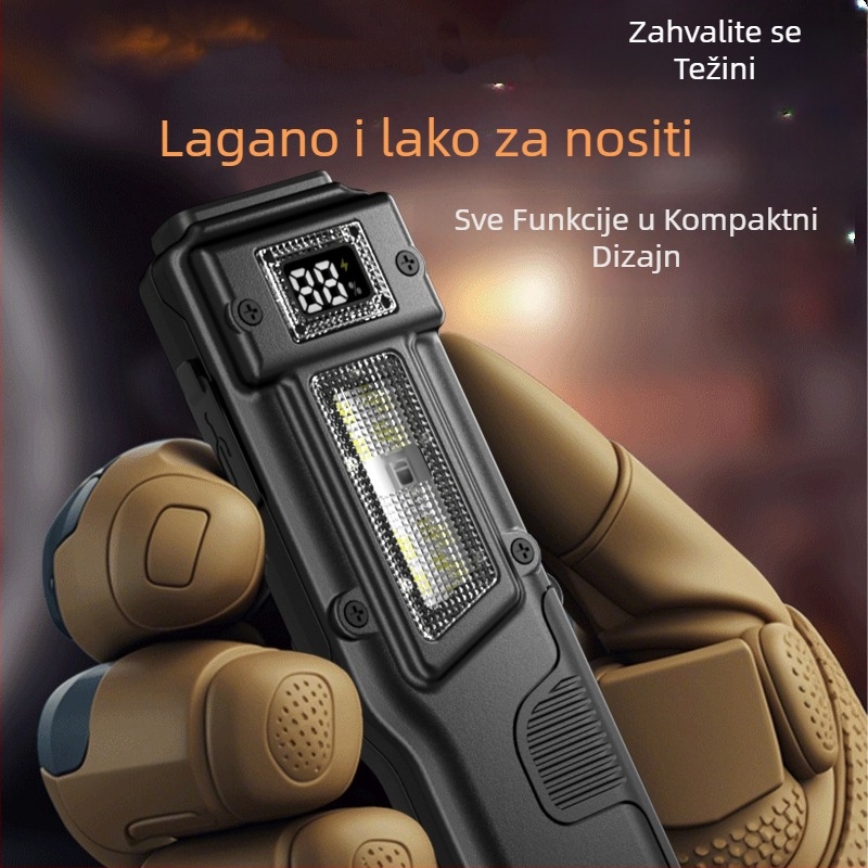 Taktička ultra-tanka svjetiljka s klipom za olovku, aluminijska legura, 1000 mAh, 10W, ručno pokretanje energije, domet 200–500 m