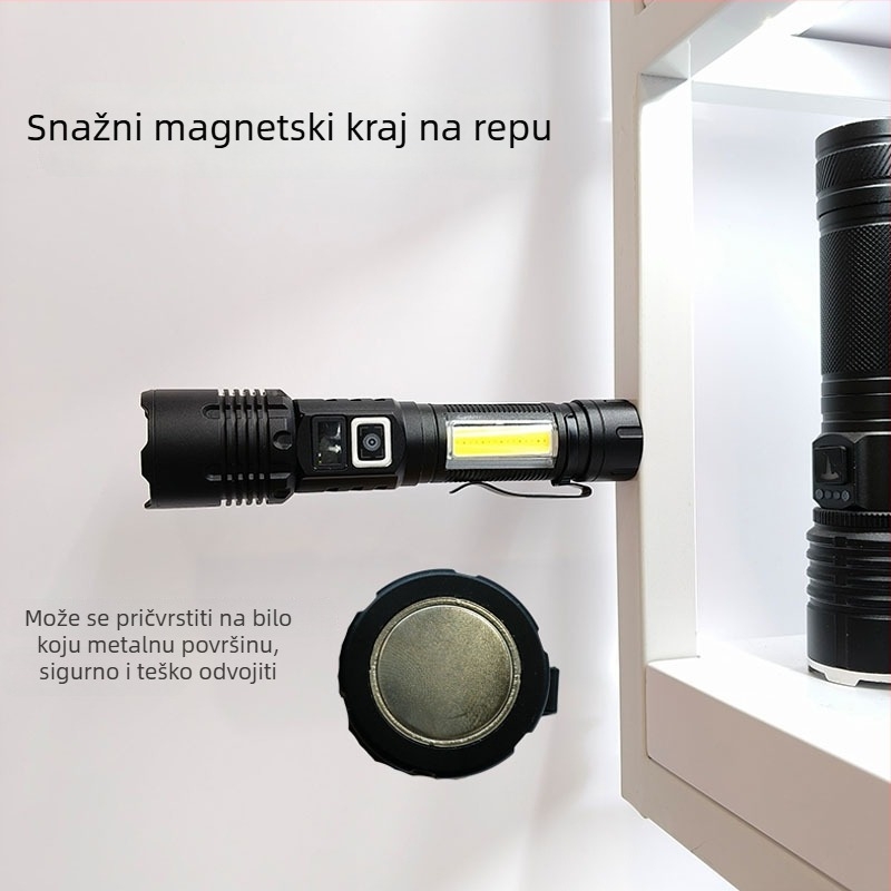 LED svjetiljka s COB bočnim osvjetljenjem, magnetska klipsa za olovku, LCD zaslon, 20W, 1200mAh punjiva, bijelo lasersko svjetlo