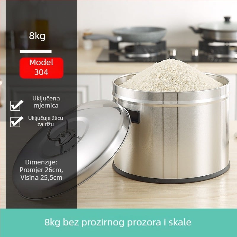 Metalni spremnik za rižu sa zaptivanjem, otporan na vlagu i štetočine; kapacitet ispod 4 L