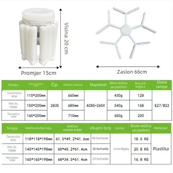 Lampa za projekciju snježne pahulje s preklopnim dizajnom lista; podesiva osvjetljenost; E27 utičnica; daljinski upravljač; snop 360°; ulaz 85-265V