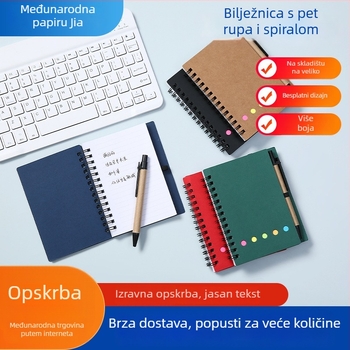 Bilježnica s spiralnim povezom, dizajn s pet otvora za kartice i olovku, 60 stranica, papir 80 g/m²
