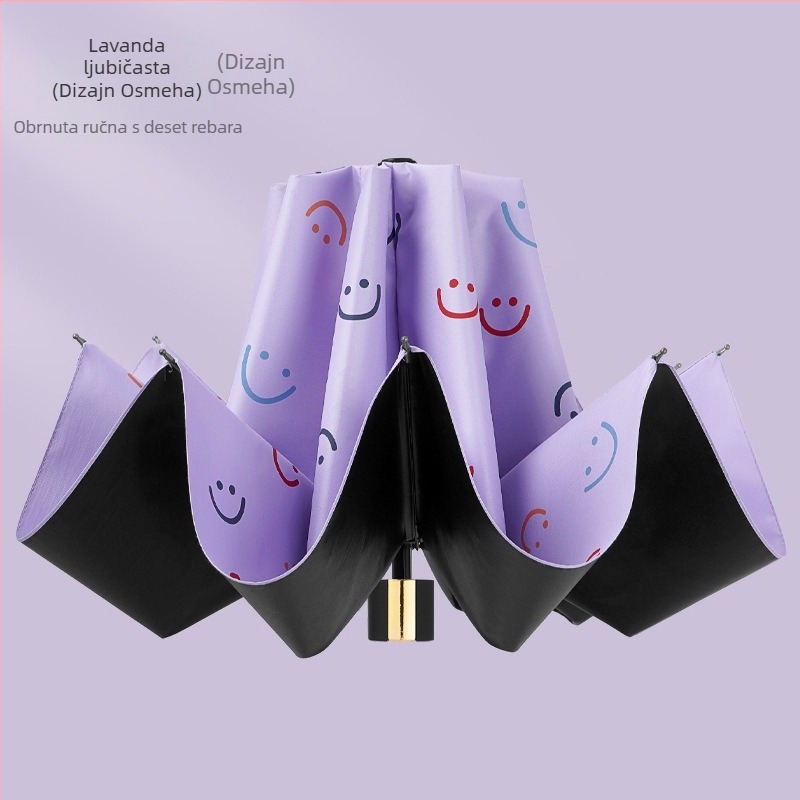 Kišobran za kišu i sunce, s 10 rebara, trodijelni sklopni dizajn, ručno otvaranje, metalne šipke i cijevi, plastična ručka, tkanina 190T, UPF >50