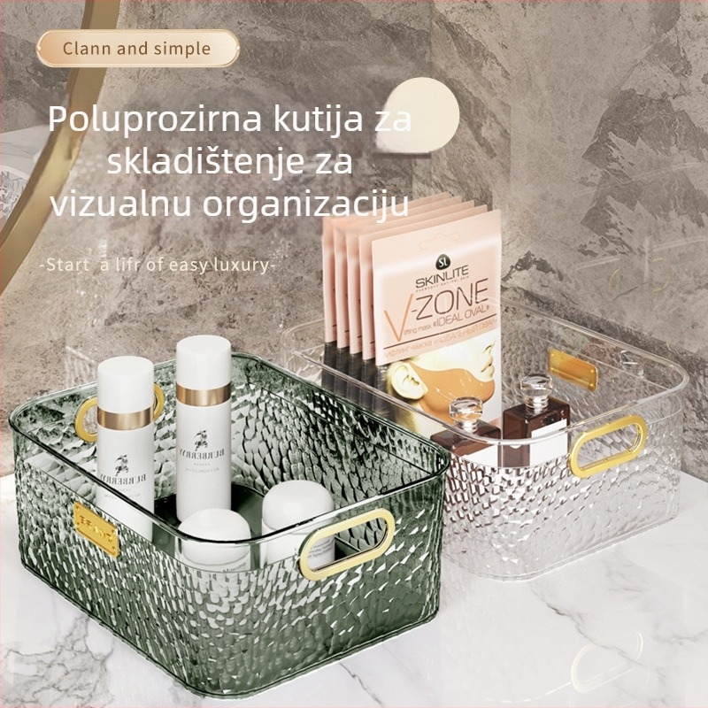 Kutija za kozmetiku za stolnu organizaciju, prozirna PET plastika, otvoreni vrh, mogućnost slaganja, kapacitet 12L.