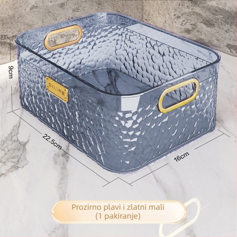 Kutija za kozmetiku za stolnu organizaciju, prozirna PET plastika, otvoreni vrh, mogućnost slaganja, kapacitet 12L.