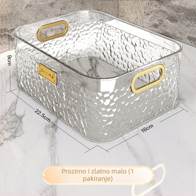 Kutija za kozmetiku za stolnu organizaciju, prozirna PET plastika, otvoreni vrh, mogućnost slaganja, kapacitet 12L.