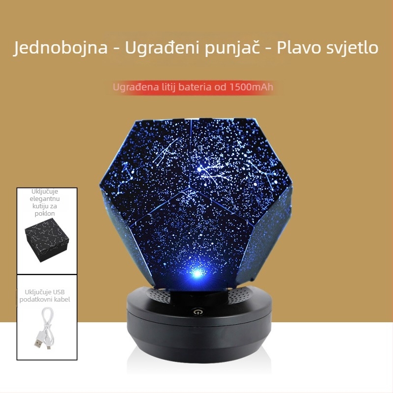 Noćna lampica s projekcijom zvjezdane neba, E-SHOW, USB/Li-ion baterija, daljinski upravljač, PVC sjenilo, nordijski stil