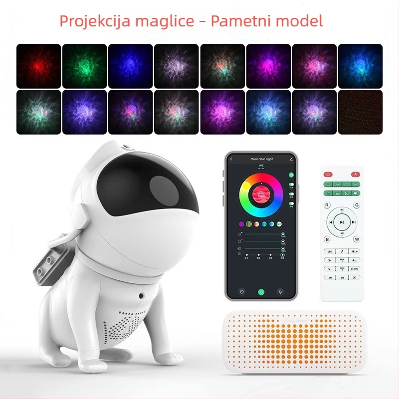 Space Dog zvjezdano svjetlo uz Bluetooth glazbu, laserski projektor, pametna noćna lampica, USB napajanje, stolna dekoracija