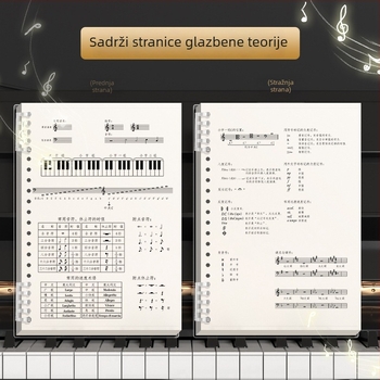 Kohara bilježnica muzičkih bilješki s petlinijskim sustavom za klavir i gitaru, s otvorenim listovima, PP omot, papir 68 g/m², 100–200 stranica