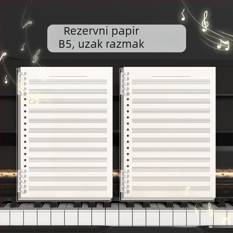 Kohara bilježnica muzičkih bilješki s petlinijskim sustavom za klavir i gitaru, s otvorenim listovima, PP omot, papir 68 g/m², 100–200 stranica