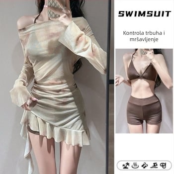 Trodjelni bikini set s halter vrhom, pokrivenim trbuhom, seksi i modern kupaći kostim za plažu