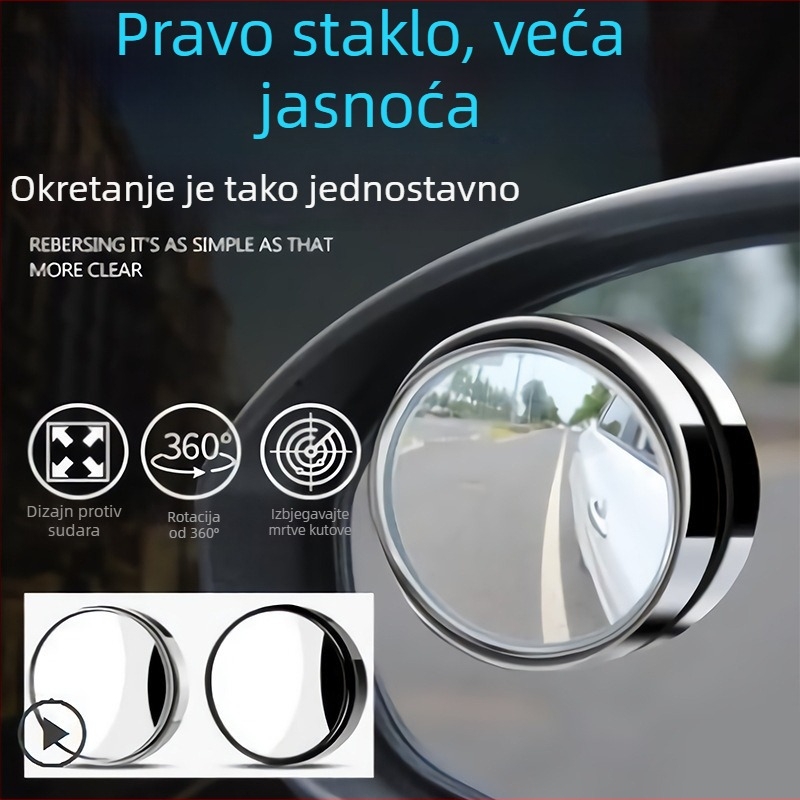 Tetsuo Kružno Auto Ogledalo s Retrovizorom, 360° Prilagodljiv Širokokutni Pogled za Mrtve Točke, Jednostavna Ugradnja