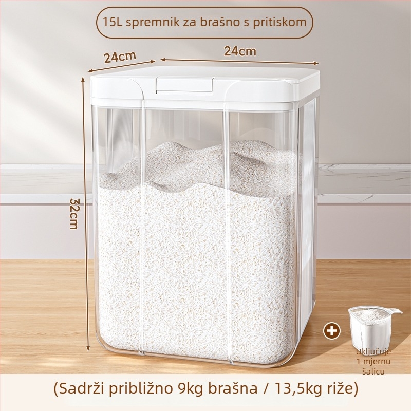 Spremnik za skladištenje riže, otporan na vlagu, PET materijal, nordijski stil, kapacitet iznad 10 L