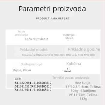 CZPINCHEN retrovizor za BMW 5 Series E39, Snap-on, modeli 51168209811/51168209812, staklenu ogledalo