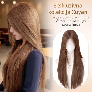 Perika za žene – duga ravna kosa sa bočnom podjelom, prirodni stil, materijal: proteinsko svila, marka Sassy