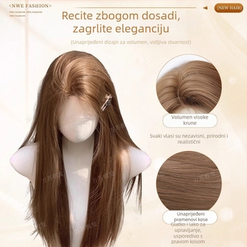 Perika za žene – duga ravna kosa sa bočnom podjelom, prirodni stil, materijal: proteinsko svila, marka Sassy