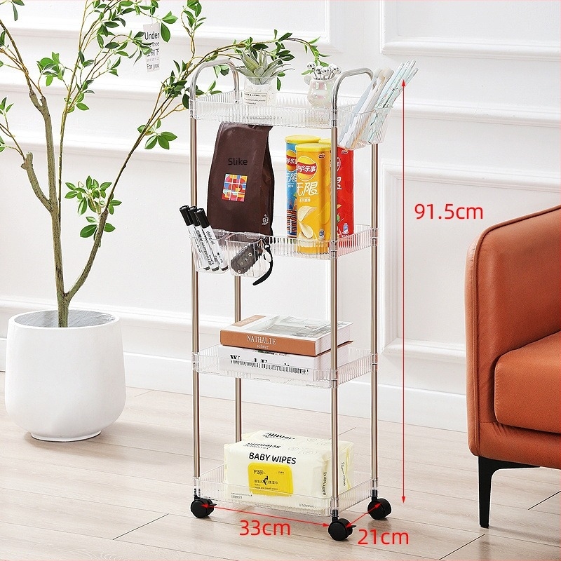 Proziran kolica za pohranu za dom i domsku sobu, minimalistički organizator za pribor i grickalice | Model: Proziran; Stil: Minimalistički; Funkcija: Skladištenje; Primjenjivi predmeti: Olovke i pribor, Hrana; OEM izrada logotipa