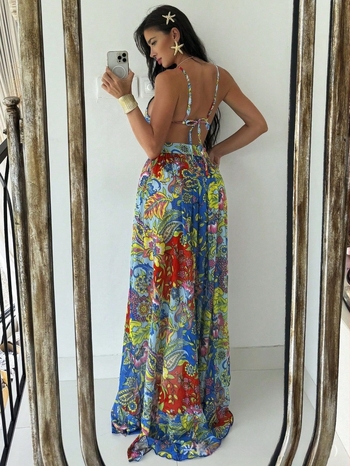 Trodijelni bikini set s printom i volanima, materijal poliester 80%, podstava 100% poliester, jastučići u košarici, bez žice, težina 235 g