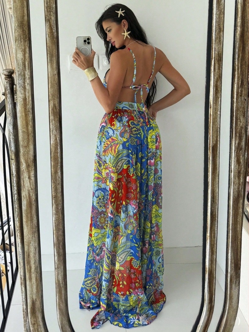 Trodijelni bikini set s printom i volanima, materijal poliester 80%, podstava 100% poliester, jastučići u košarici, bez žice, težina 235 g