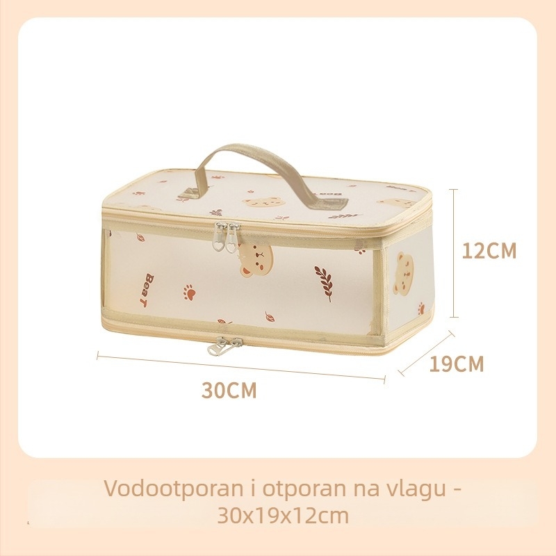 PP vodootporna kutija za pohranu, prozirna s zatvaračem, crtani uzorak medvjeda, sklopiva, kapacitet 30–40 L