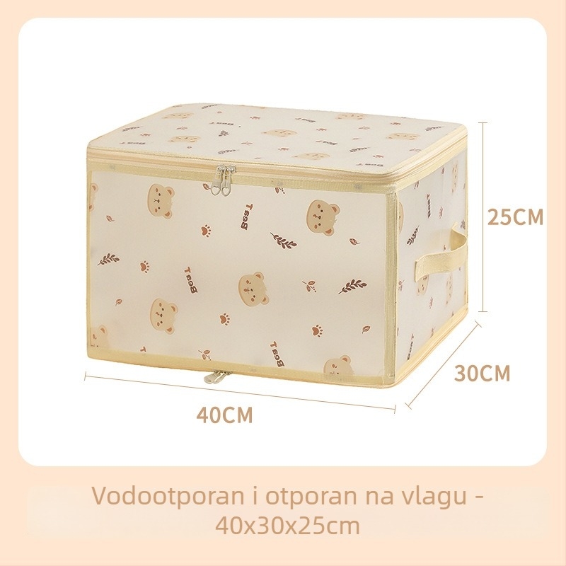 PP vodootporna kutija za pohranu, prozirna s zatvaračem, crtani uzorak medvjeda, sklopiva, kapacitet 30–40 L