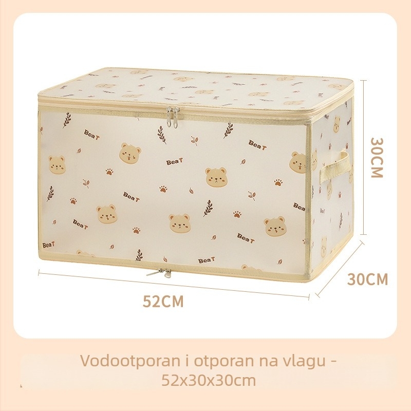 PP vodootporna kutija za pohranu, prozirna s zatvaračem, crtani uzorak medvjeda, sklopiva, kapacitet 30–40 L