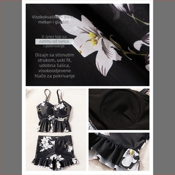 Ženski kupaći set, jednostavan uzorak, visok struk, dugi rukavi, jastučići za prsni koš; poliester-elastični 94/6