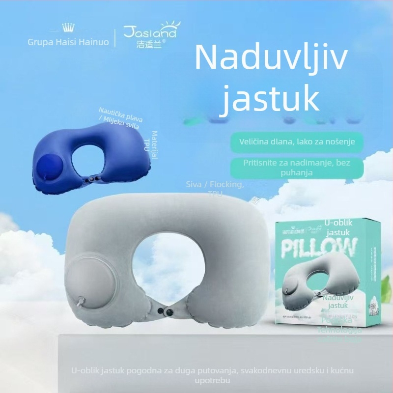 Hainuo Naduhiv U-oblikovani jastuk za vrat, tip napuhivanja pritiskom, prijenosni putni jastuk, opća namjena
