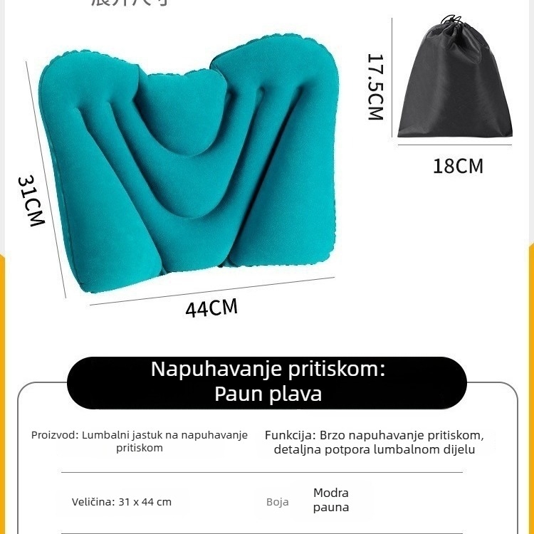 Naduvljiva lumbalna jastučnica za putovanja, auto, zrakoplov i vlak — ergonomska potpora za leđa