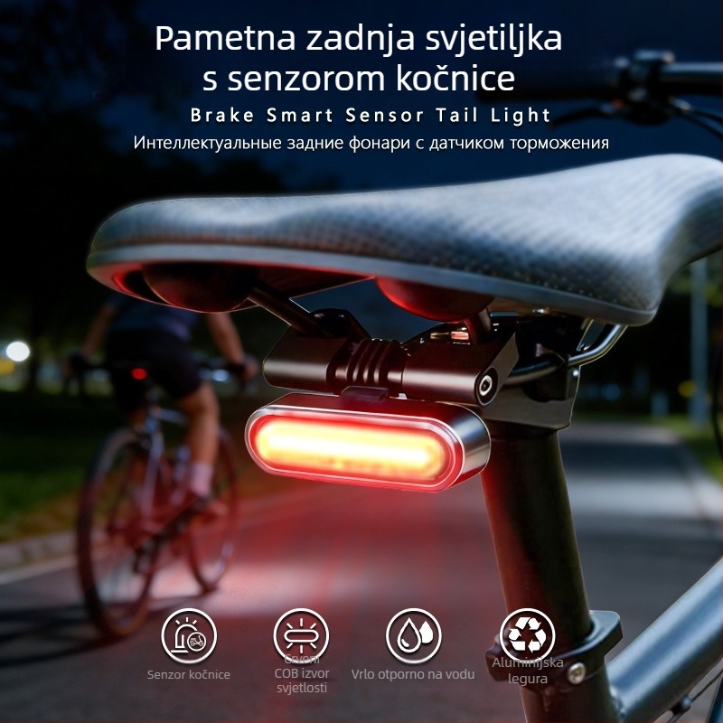 Stražnja svjetiljka za bicikl s pametnim senzorom kočenja, 800 mAh, USB-C punjenje, montaža trakom (DW-36, Coolwal)