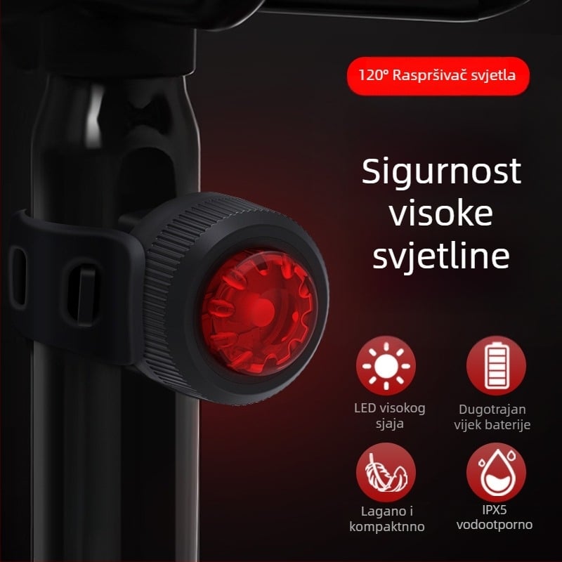 A08 Gem Zadnje svjetlo, Frog Light i svjetlo za kacigu za planinski bicikl — vodootporno, Napajanje: 2× CR2032 baterije, Marka HND