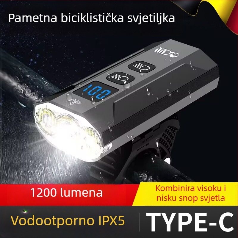 Noćna prednja svjetiljka za biciklizam sa zaslonom stanja baterije, GoPro nosač na kacigi, USB power bank, za planinski bicikl