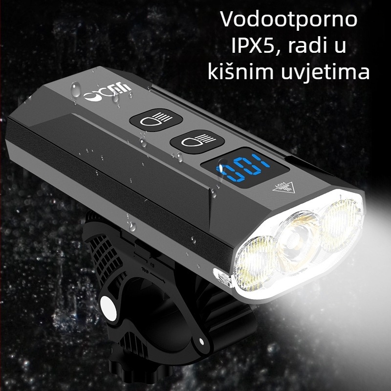 Noćna prednja svjetiljka za biciklizam sa zaslonom stanja baterije, GoPro nosač na kacigi, USB power bank, za planinski bicikl