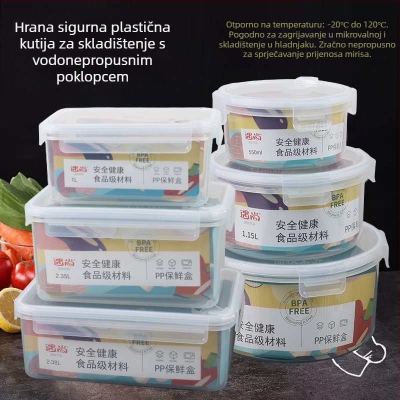 Plastična kutija za obrok od PP-a, kvadratnog oblika, mikrovalna sigurna, jednodjelna, održava svježinu hrane