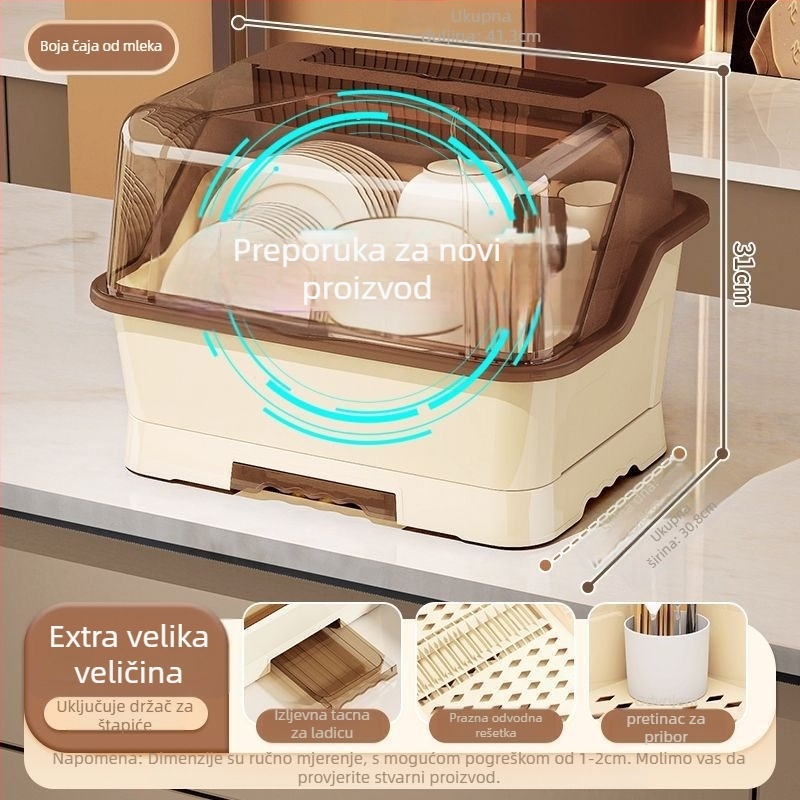 Plastični stalak za posuđe s odvodnom policom za kuhinju