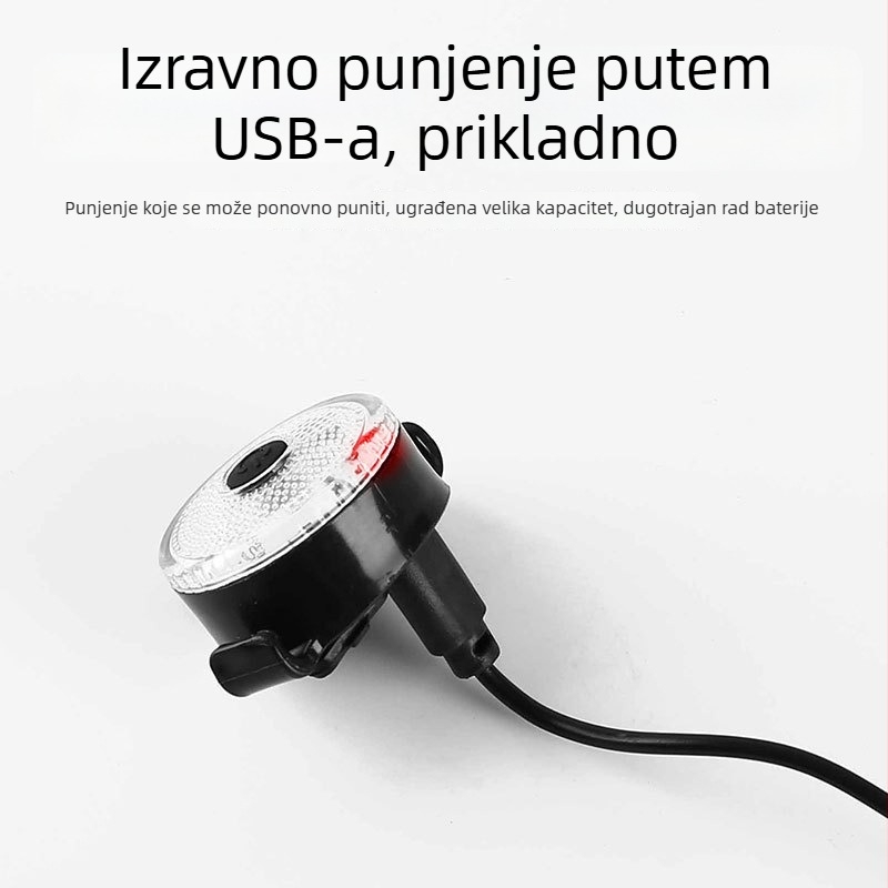 Svjetlo za bicikl s USB punjenjem – snažno noćno svjetlo, LED stražnja svjetiljka za planinski i cestovni bicikl uz funkciju upozorenja