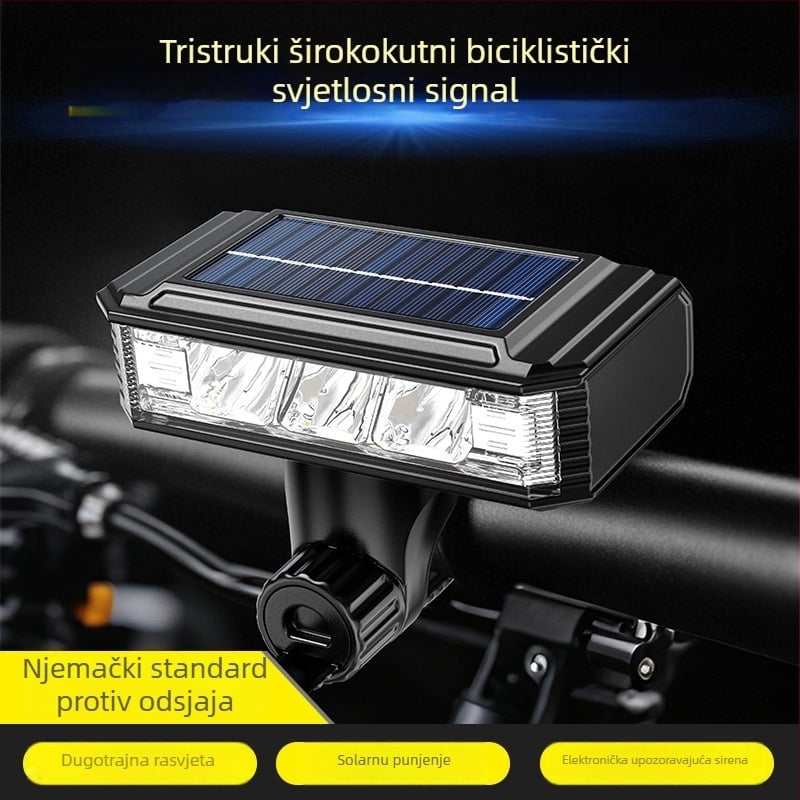 Solarna prednja svjetiljka za bicikl s visokodebelnim zvonom za upozorenje tijekom noćnih vožnji na otvorenom (USB-C punjenje, baterija 4000mAh, pričvršćivanje za vješanje)