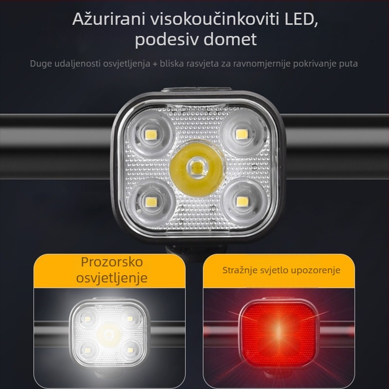 Gelin prednje i stražnje svjetlo za bicikl, silikonni remen, USB punjenje, visoka svjetlina za noćnu vožnju