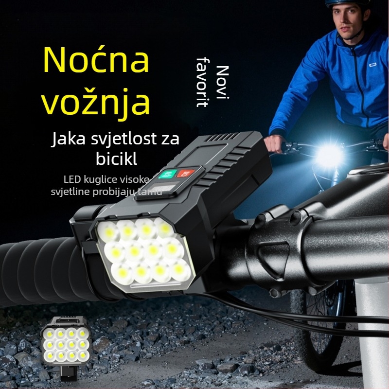 Prednje svjetlo bicikla za vanjsku upotrebu, visoka svjetlost, USB-C punjenje, za noćnu vožnju