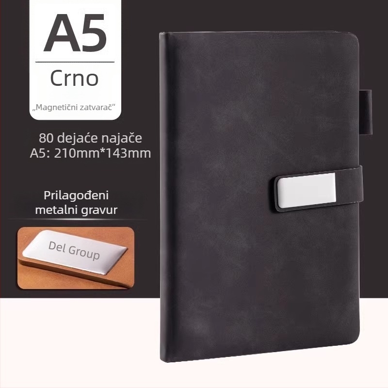 Deli prilagodljivi poslovni bilježnica s kopčom, PU kožna korica, 80 stranica, bežično povezivanje, off-white papir 70 g/m²
