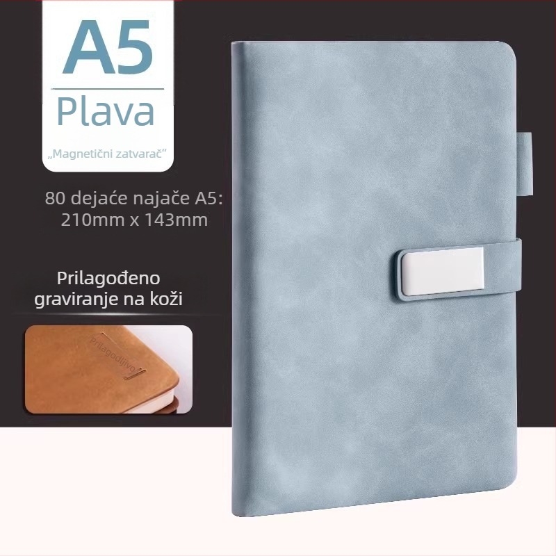 Deli prilagodljivi poslovni bilježnica s kopčom, PU kožna korica, 80 stranica, bežično povezivanje, off-white papir 70 g/m²