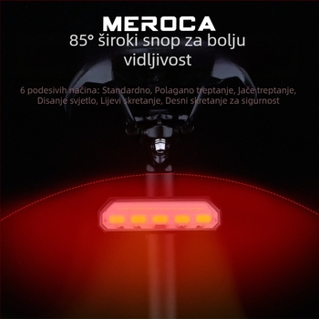 MEROCA stražnja svjetiljka za bicikl s pametnim bežičnim daljinskim upravljanjem, pokazivači smjera, upozoravajuće svjetlo, USB punjenje