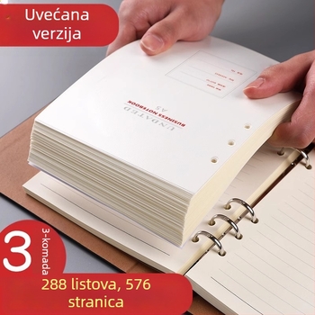 Odvojno jezgro bilježnice sa sustavom rupa 6/9, unutarnje stranice od šumskog papira, više od 100 stranica, prilagodljiva obrada, ispisano logo