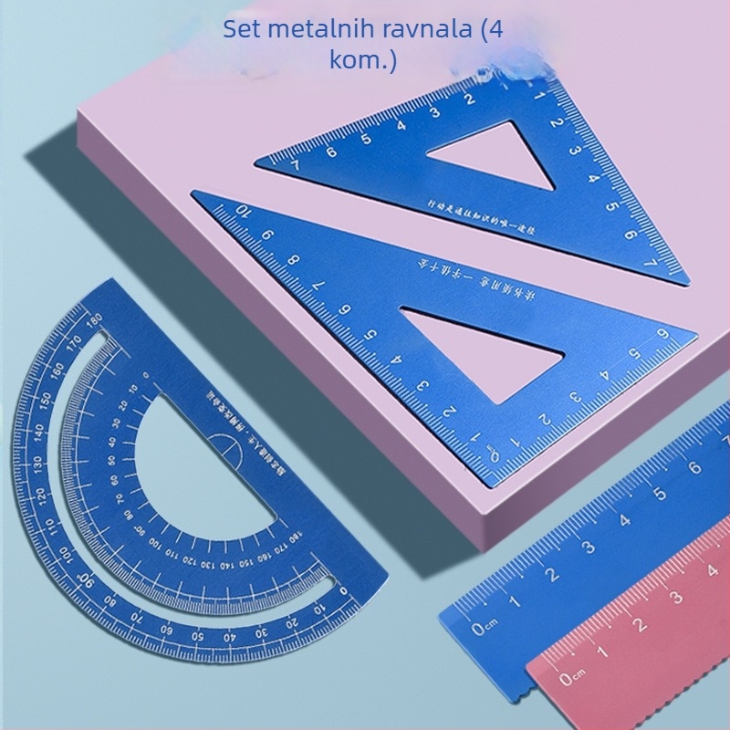 Wusheng aluminijski set od četiri ravnala od aluminijske legure s kutomjerom i valovitim paralelnim ravnalom