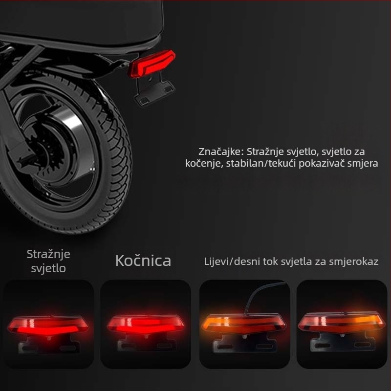 SZFJ Stražnje svjetlo za električni bicikl sa sekvencijalnim signalom skretanja, kompatibilno s sklopivim i planinskim biciklima, prilagodljivo, za noćnu vožnju.