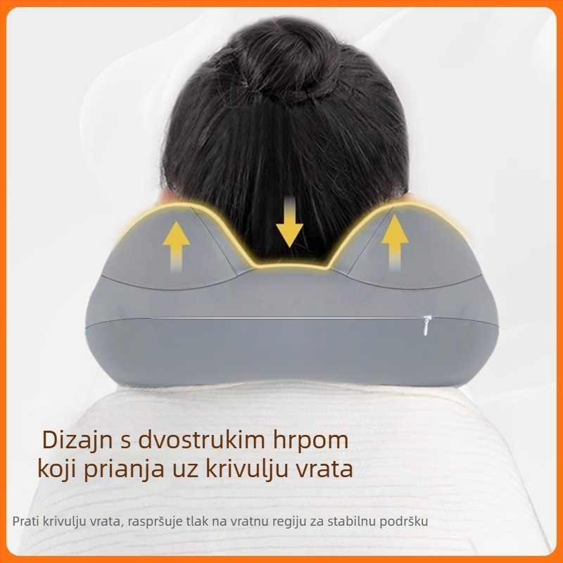 Putni U-oblik nadmadrac s tlakom za naduhvanje i kapuljom – lagan (155 g); materijal: Ice Silk vanjski premaz + PVC podstava; pogodan za auto, vlak i avion